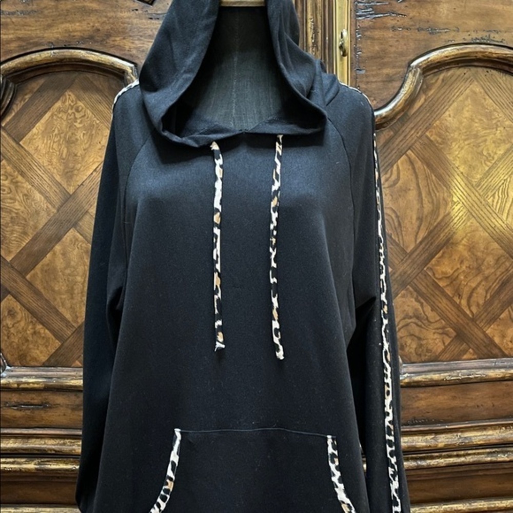 kate spade Black Hoodie with Leopard Trim